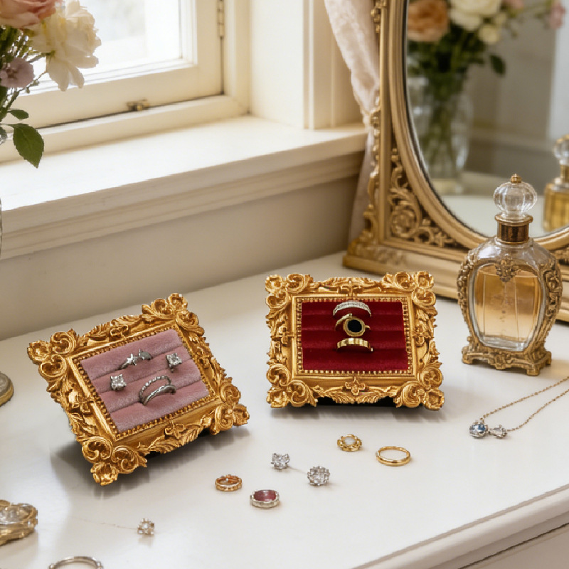 Body Jewelry Display - ヴィンテージ額縁リングディスプレイスタンドホームドレッシングテーブル装飾バロックイヤリングトレイ飾りジュエリーオーガナイザーラック