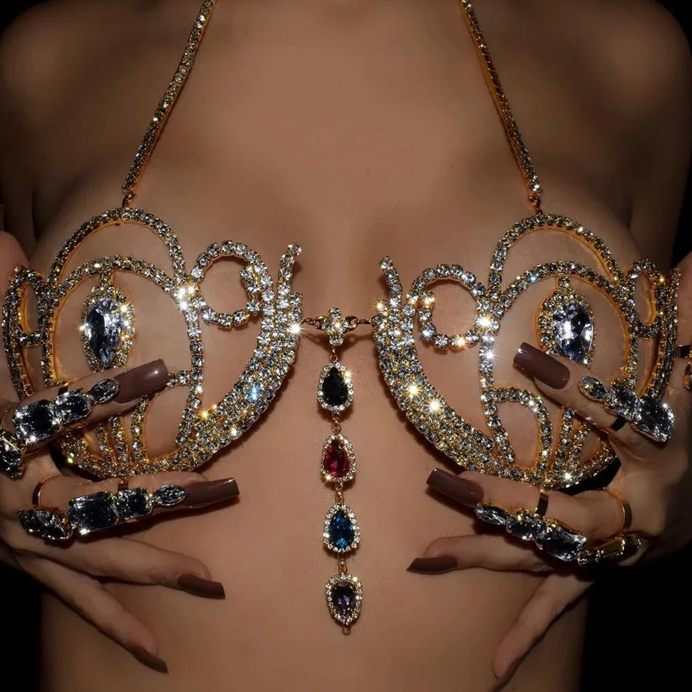 Body Jewelry Retainers - 女性のための豪華なラインストーンビキニブラ,幾何学的な水滴ハーネス,ランジェリー,クリスタルチェストサポート,ボディジュエリー,ファッション