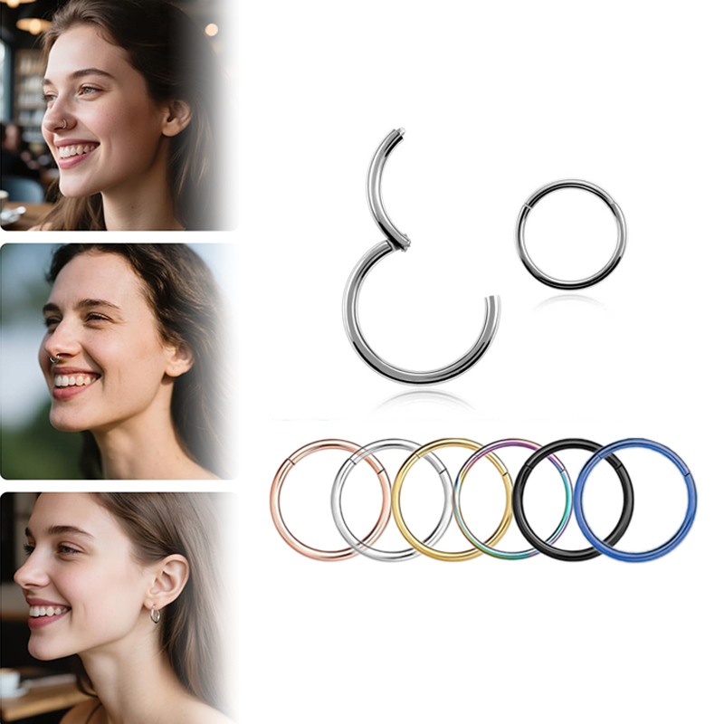 Body Jewelry Nose Ring - 16G 316L サージカルスチール製ヒンジ付きクリッカーノーズセプタムリングフープイヤリングリップトラガス軟骨ボディピアスジュエリー、6mm-12mm