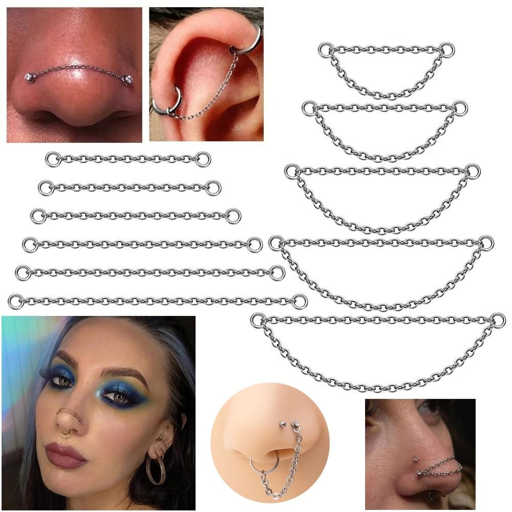 Body Jewelry Titanium - ファッションチタンノーズチェーン三層チェーン25-50mmラブレットチェーンDIYダブルチェーンダイス耳スタッドピアス耳鼻ジュエリー