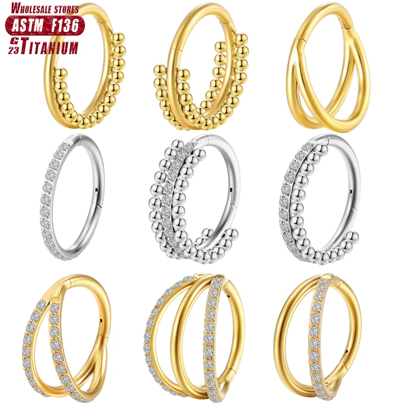 Septum Clicker Ring - F136 チタン鼻中隔リングピアスヘリックスクリッカーイヤリング軟骨ジルコンスパイラルセプタムゴシックヒンジセクションボディジュエリー