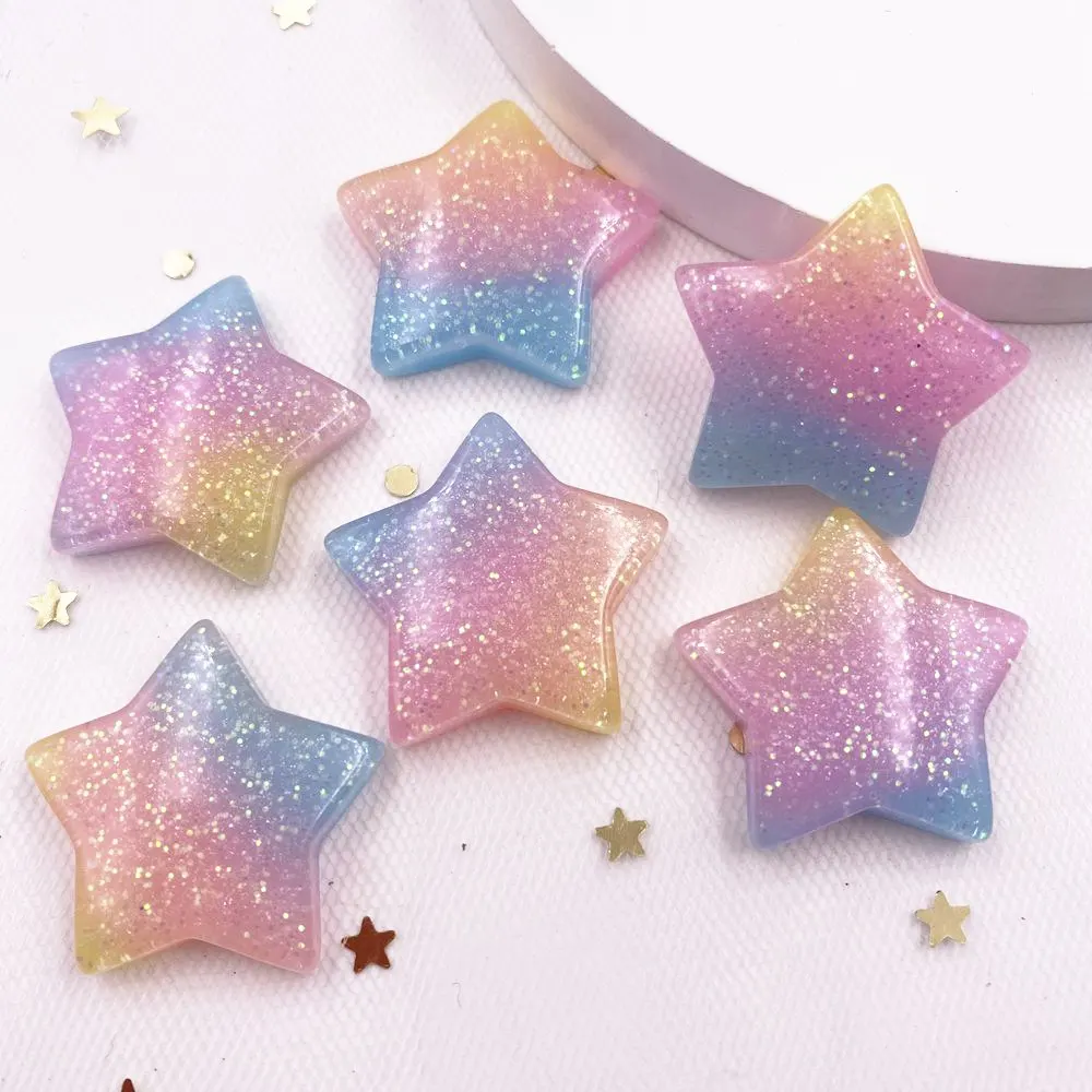 Star Flat Back - カワイイスターフラットバック樹脂カボションストーン、キラキラ、カラフル、置物、スクラップブック、DIY装飾、ジュエリーアクセサリー、工芸品、25mm、10個
