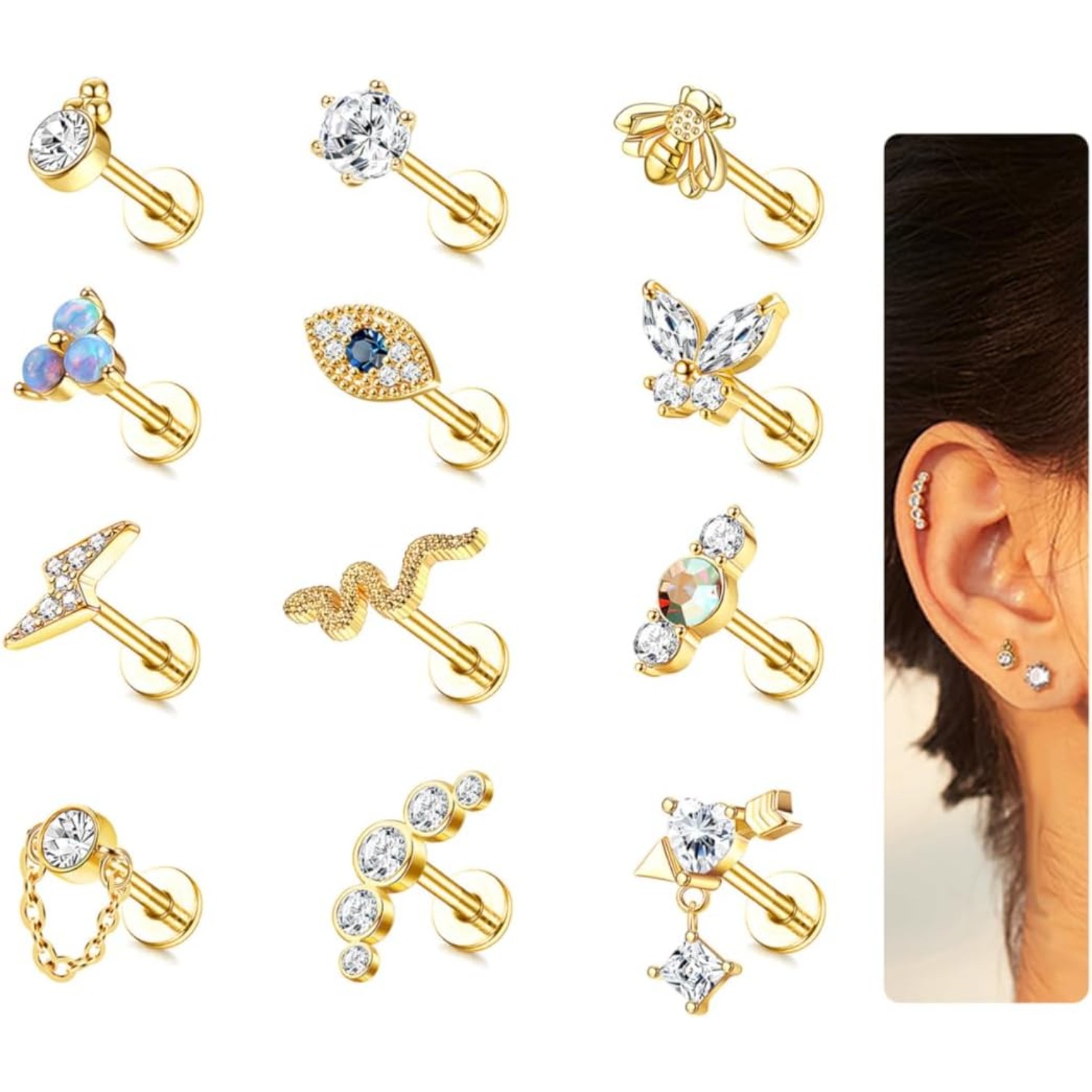 Body Jewelry Flat Back - ボビスティ 1個 軟骨ピアス スタッド レディース サージカルスチール