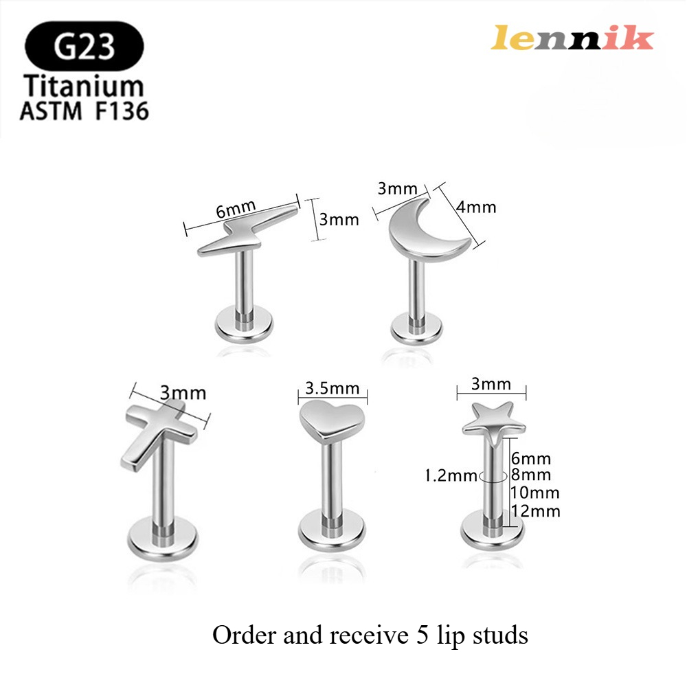 Body Jewelry Titanium - LENNIK F136 チタン合金クロスハート雷ムーン五角形内部歯リップネイル/イヤリング G23 チタンパンクジュエリー
