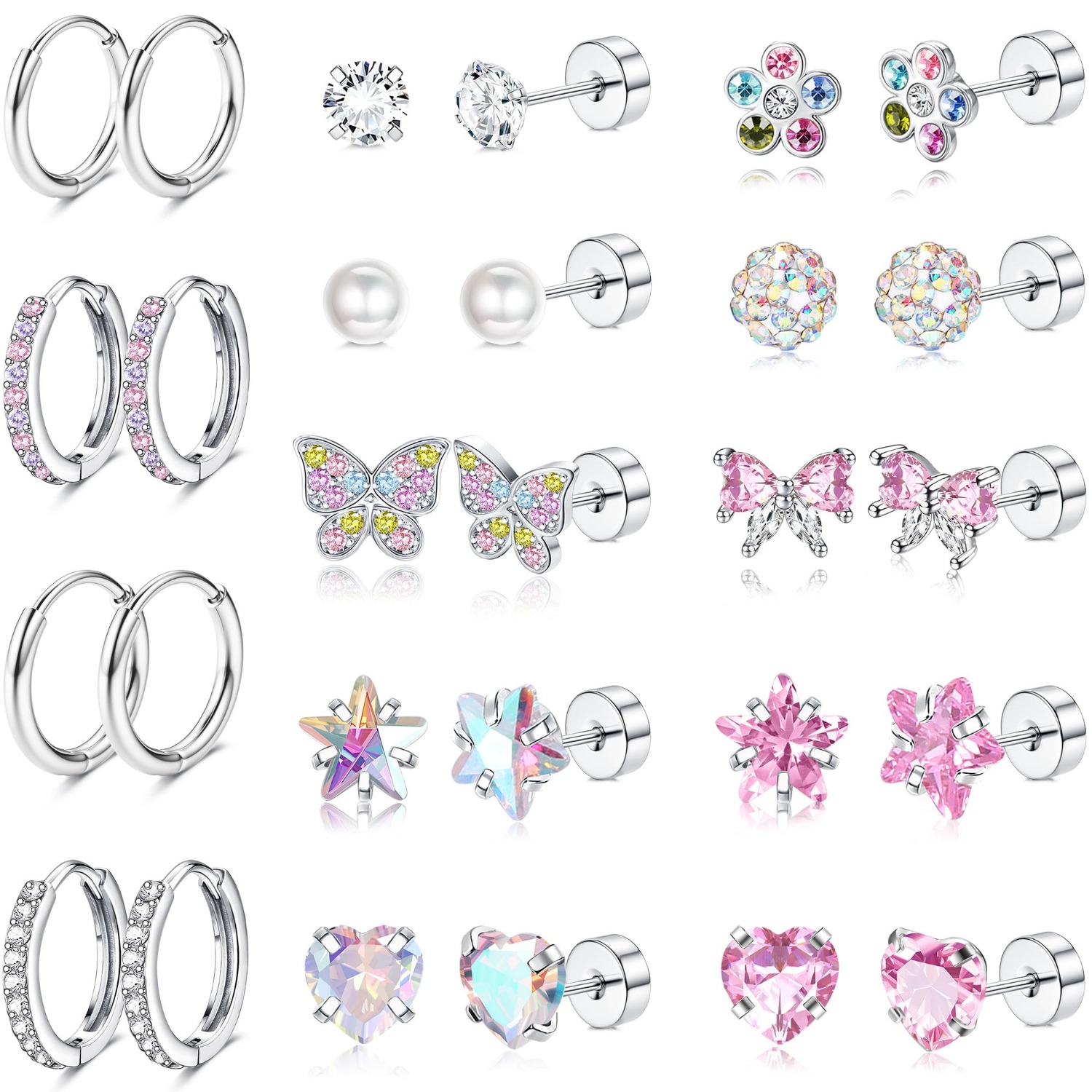 Body Jewelry Flat Back - Bobisty 1 ペアイヤリング女性用サージカルスチールスタッドフープイヤリングかわいい花蝶ハート CZ フラットバックイヤリングジュエリーギフト