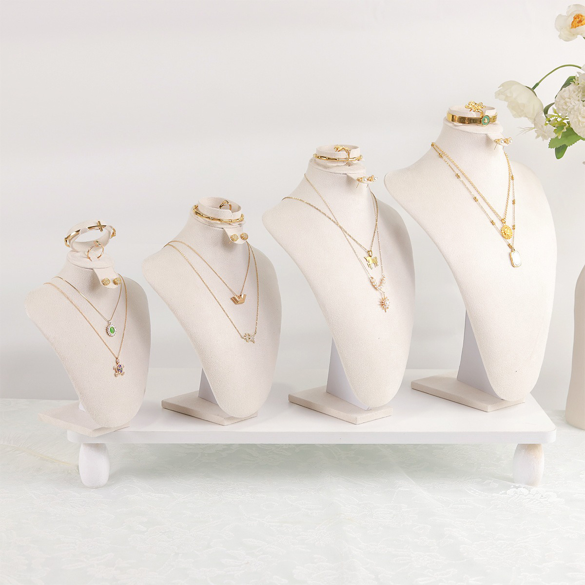 Body Jewelry Holder - ボディベルベットジュエリーディスプレイバスト、人型ネック/チェスト（ネックレス/イヤリング用）、ソフトベルベット、傷防止、軽量ペーパーコア