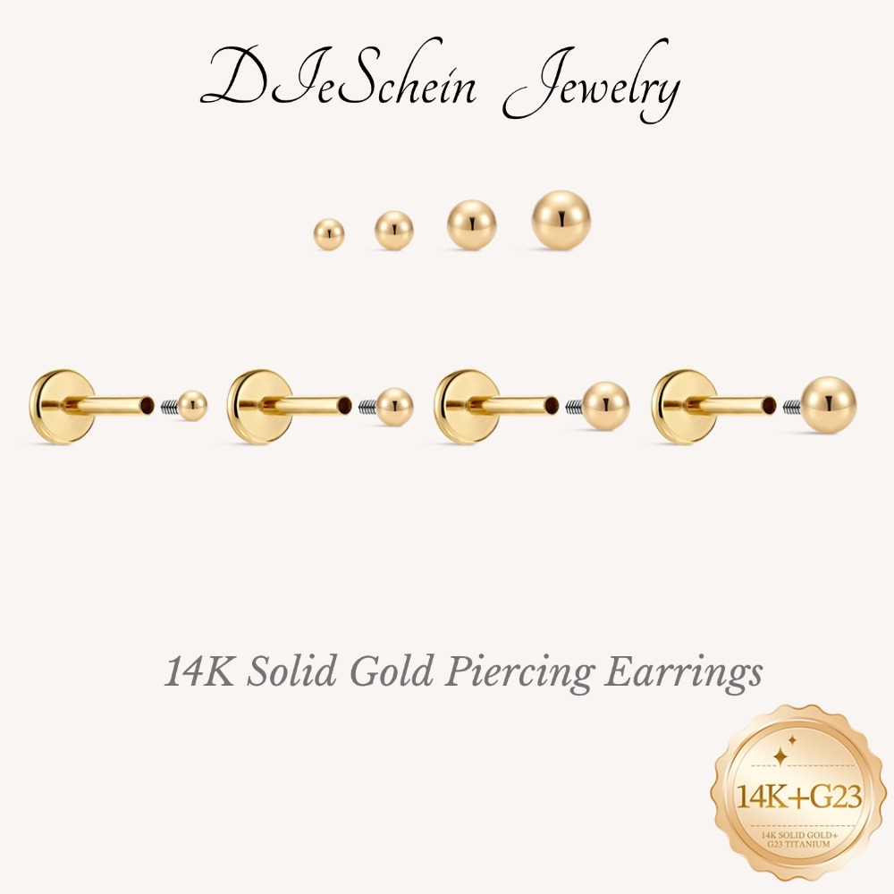 Body Jewelry Flat Back - DIeSchein 14Kソリッドゴールド ミニマリズムイヤリング レディース クラシックフラットバックイヤリング ゴールド