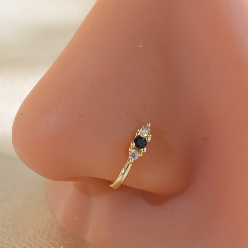 Body Jewelry Nose Ring - 真鍮製のブルージルコンノーズクリップ1個セット、女性用ボヘミアンレトロスタイルのノンホールノーズリング