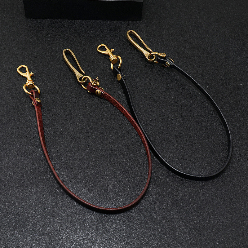 Body Jewelry Retainers - 手作りロングバイカーオートバイトラック運転手ブラウンブラック牛革無地本革キーリングジャン財布チェーンフッククラスプ付き