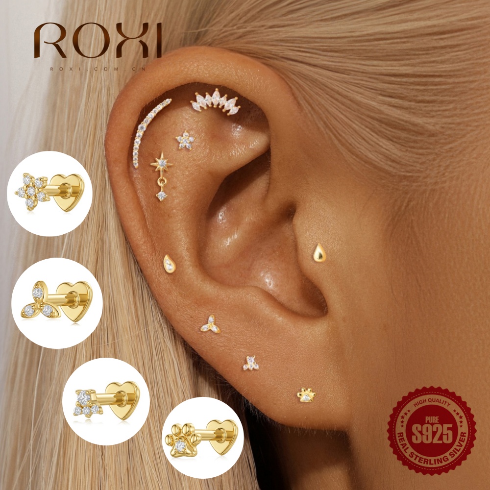 Body Jewelry Flat Back - ROXI 1個 925スターリングシルバー フラットピアス クローバー ベアーパウ