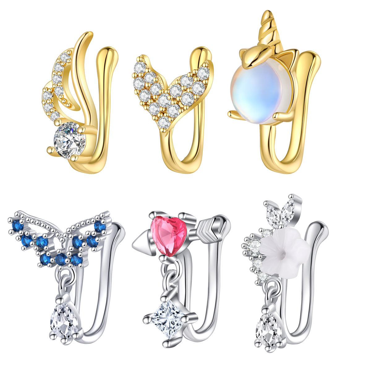 Body Jewelry Nose Ring - 偽の鼻ピアスジュエリー高品質銅製CZノーズカフノンピアスクリップオンノーズリング女性用フェイクピアス