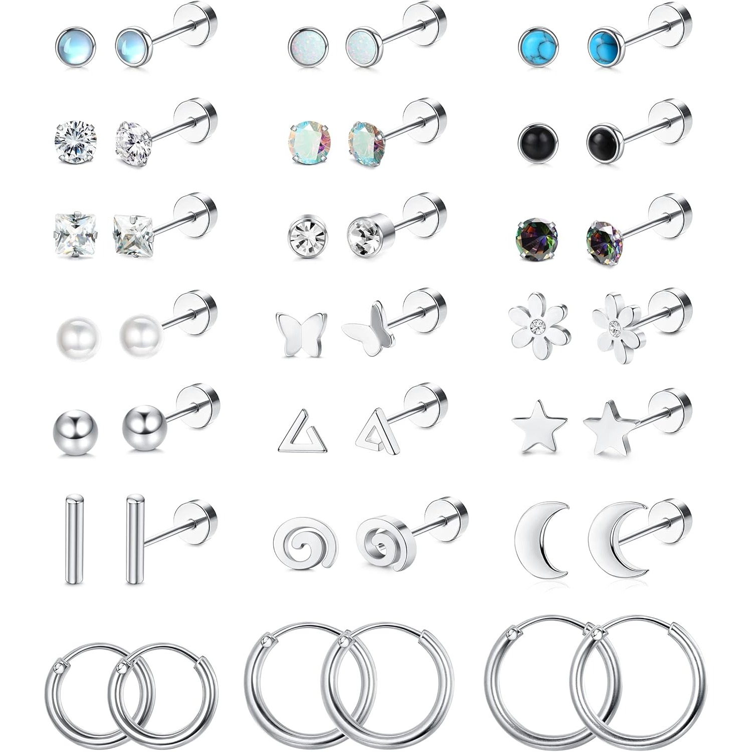 Body Jewelry Flat Back - FASACCO 1 ペアサージカルスチールフラットバックイヤリング女性男性用低刺激性 20 グラムスクリューバック軟骨イヤリングピアスジュエリー