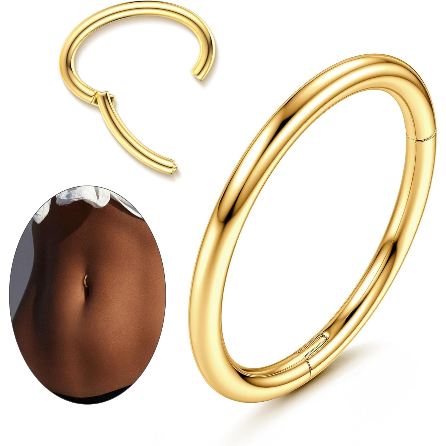 14G クリッカー ベリーボタンリング 女性用 ホワイトゴー - Septum Clicker Ring のレビューと価格