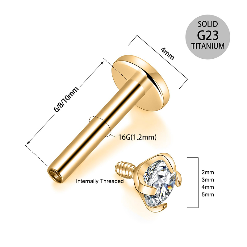 16Gチタン製インターナルネジ式フラットバックキュービックジ - Body Jewelry Titanium のレビューと価格