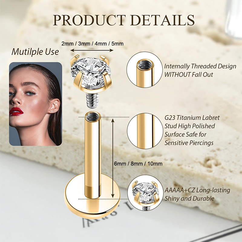 16Gチタン製インターナルネジ式フラットバックキュービックジ - Body Jewelry Titanium のレビューと価格
