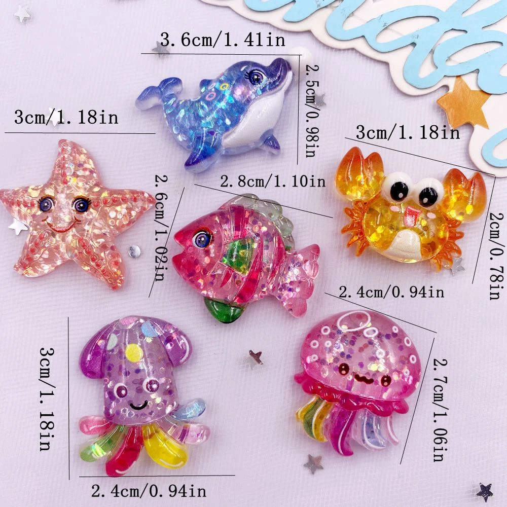 10 個グリッターカラフルな樹脂海の星カニクラゲイルカ海洋動 - Star Flat Back のレビューと価格