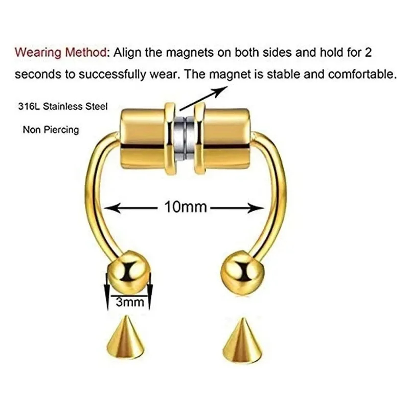 1/2/3 個の偽磁気鼻リング、フェイクピアス鼻リング、非ピ - Body Jewelry Nose Ring のレビューと価格