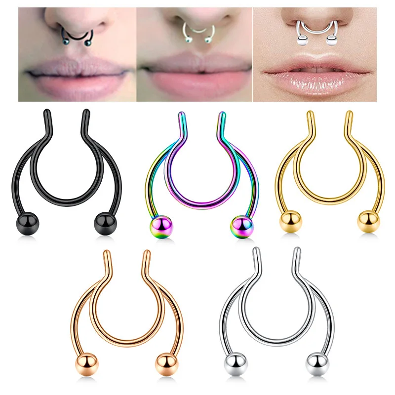 U 字型偽鼻リングヒップフープセプタムロックステンレス鋼クリ - Body Jewelry Nose Ring のレビューと価格
