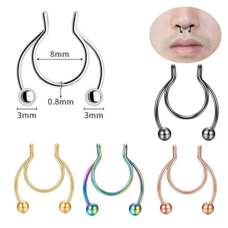U 字型偽鼻リングヒップフープセプタムロックステンレス鋼クリ - Body Jewelry Nose Ring のレビューと価格