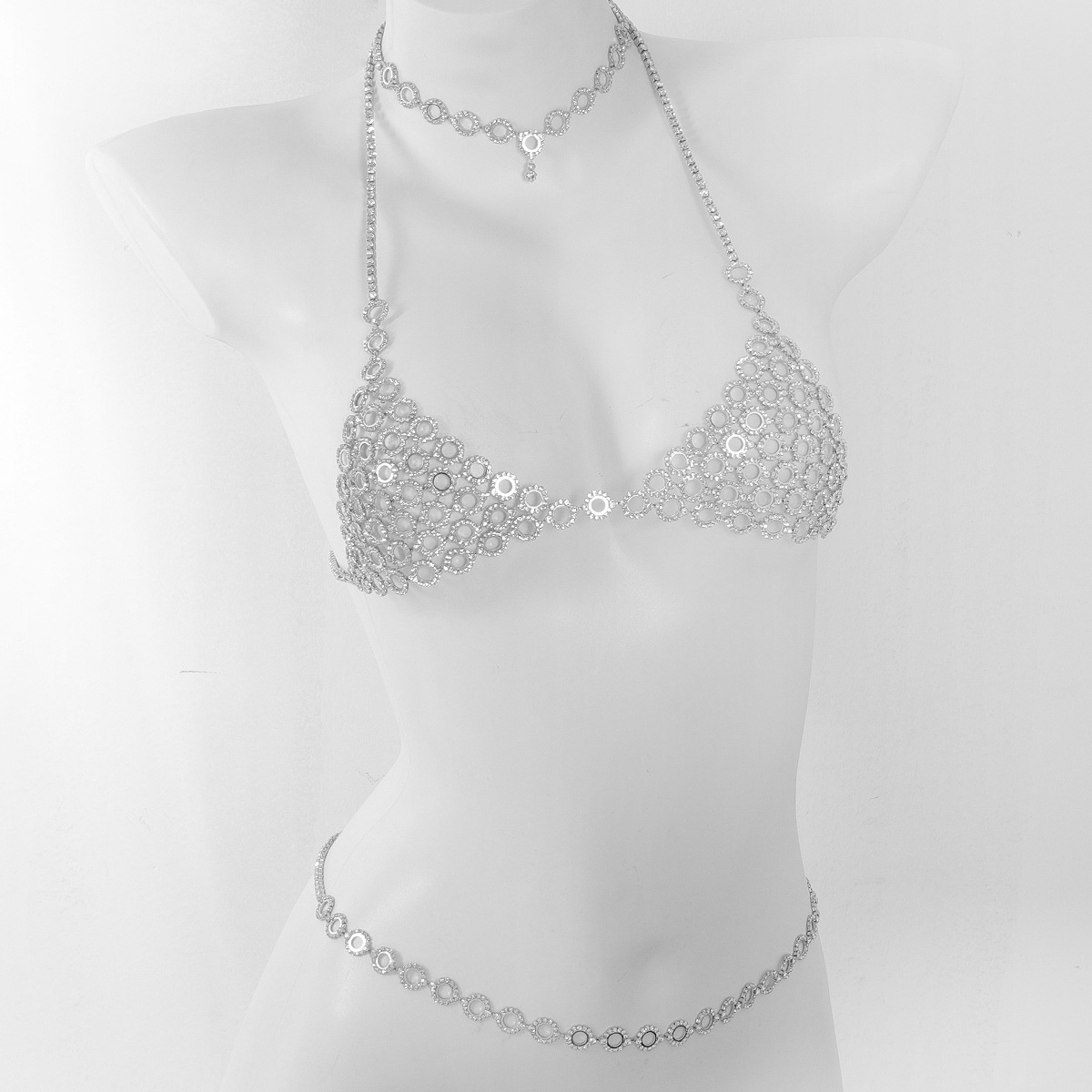 ブラとウエストチェーンのスリーピースセット,ラインストーン付 - Body Jewelry Retainers のレビューと価格