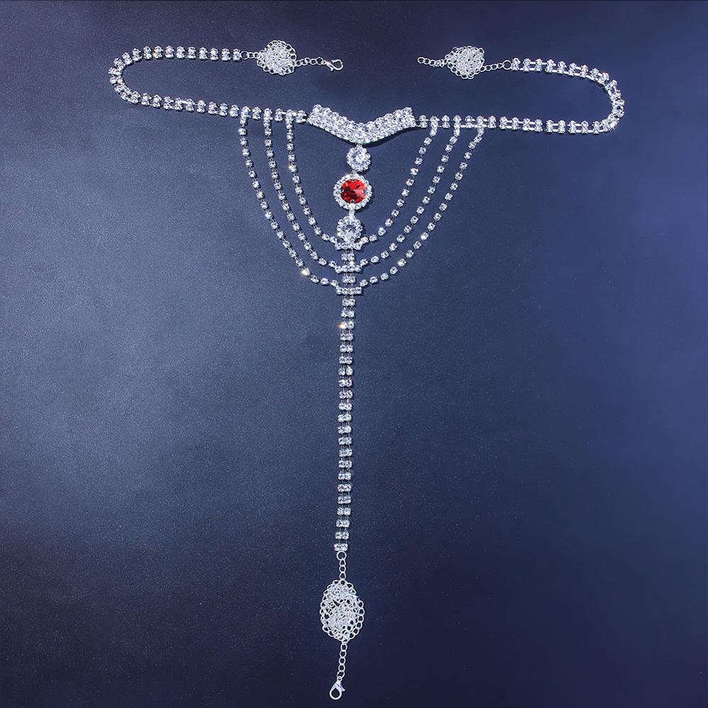 セクシーなボディチェーンランジェリーレッドクリスタル Tバッ - Body Jewelry Retainers のレビューと価格