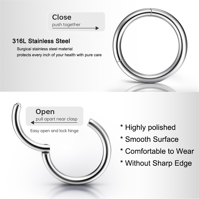 16G 316L サージカルスチール製ヒンジ付きクリッカーノ - Body Jewelry Nose Ring のレビューと価格