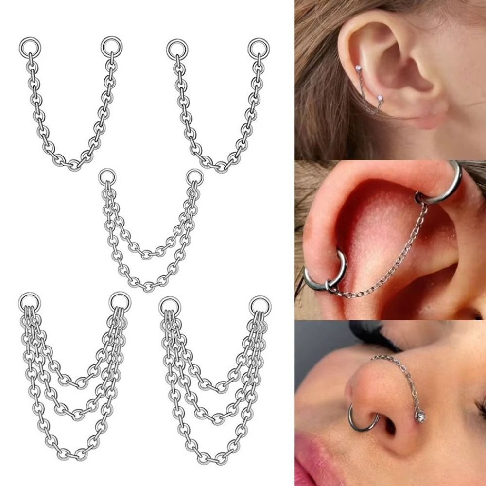 チタン製ノーズチェーン 三層チェーン ダブルチェーン 鼻孔チ - Body Jewelry Titanium のレビューと価格