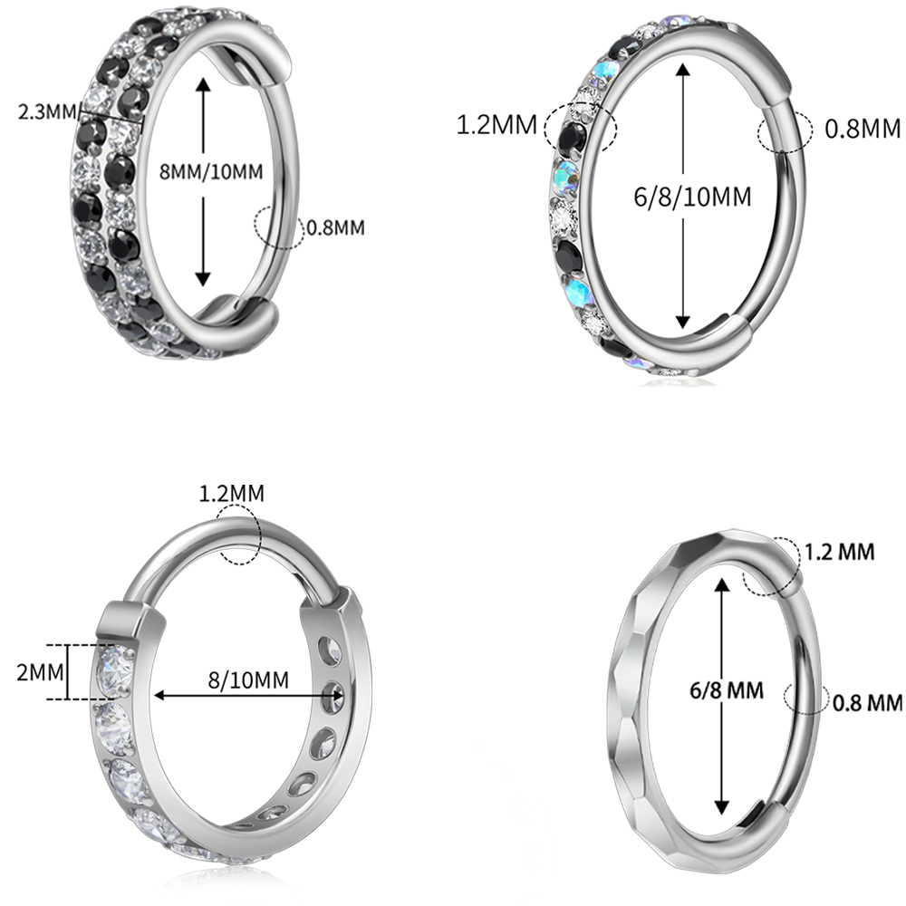 G23チタン製ファセットカットCZヒンジセグメントリングクリ - Septum Clicker Ring のレビューと価格