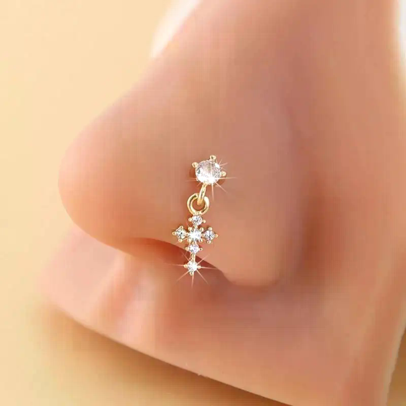 女性用ダングルノーズリング、クロスジルコンノーズピアスジュエ - Body Jewelry Nose Ring のレビューと価格