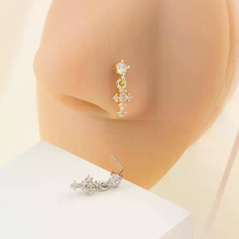 女性用ダングルノーズリング、クロスジルコンノーズピアスジュエ - Body Jewelry Nose Ring のレビューと価格