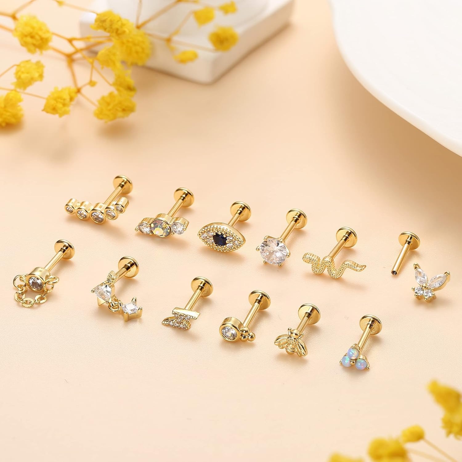 ボビスティ 1個 軟骨ピアス スタッド レディース サージカ - Body Jewelry Flat Back のレビューと価格