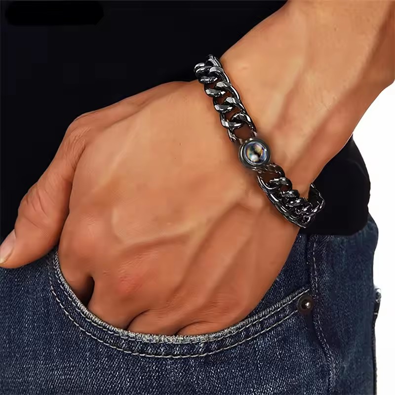 パーソナライズされた写真投影カスタムブレスレット男性女性チタ - Body Jewelry Titanium のレビューと価格