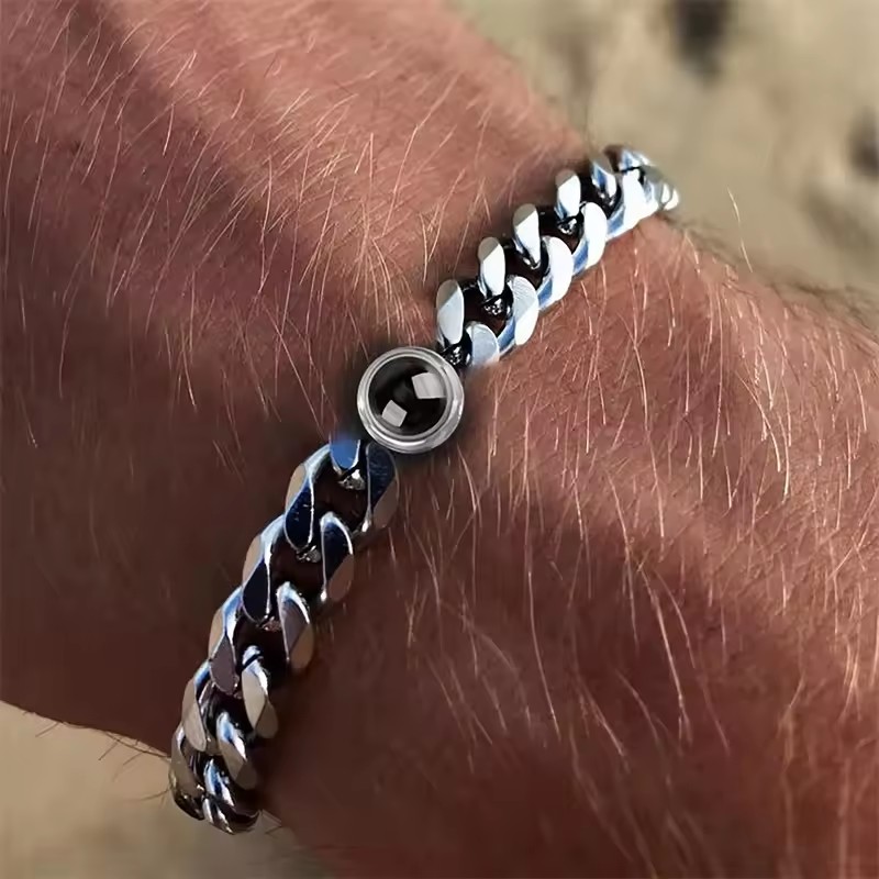 パーソナライズされた写真投影カスタムブレスレット男性女性チタ - Body Jewelry Titanium のレビューと価格