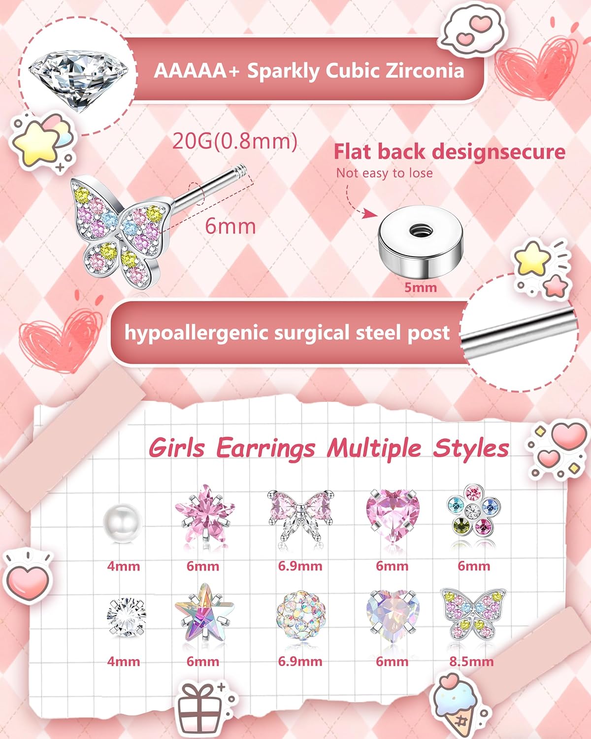 Bobisty 1 ペアイヤリング女性用サージカルスチールス - Body Jewelry Flat Back のレビューと価格
