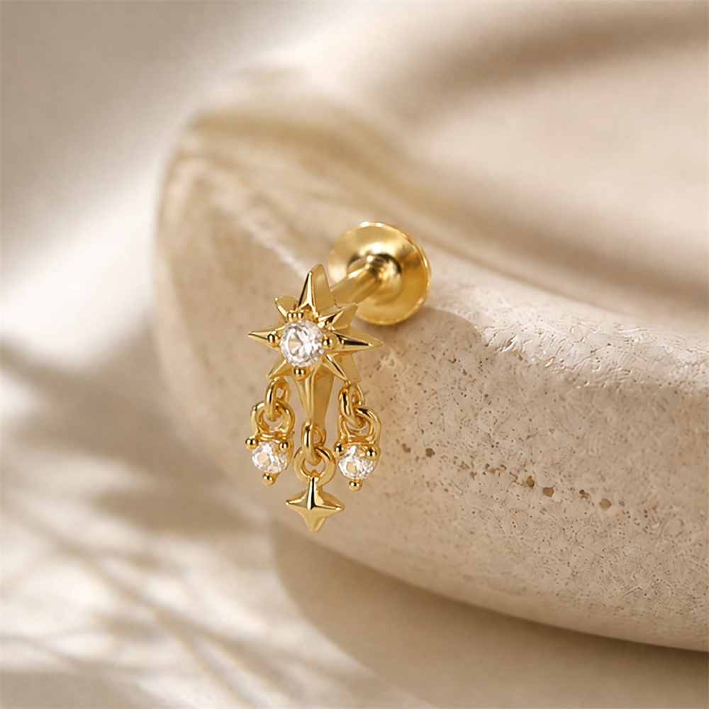 AIDE 925 スターリングシルバー八角星ダブルチェーンタ - Body Jewelry Flat Back のレビューと価格