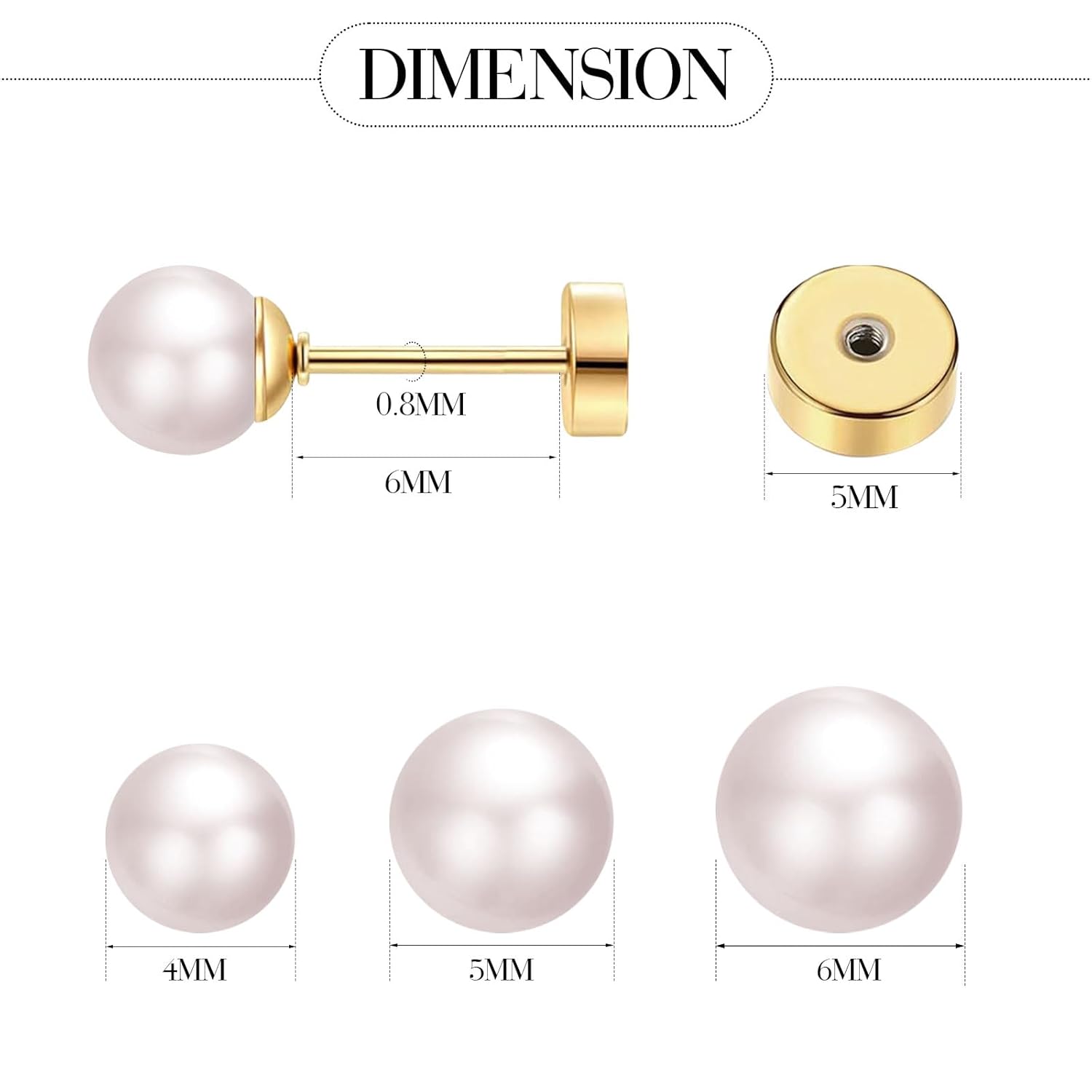 3 ペアの小さなパールスタッドピアス フラットスクリューバッ - Body Jewelry Flat Back のレビューと価格