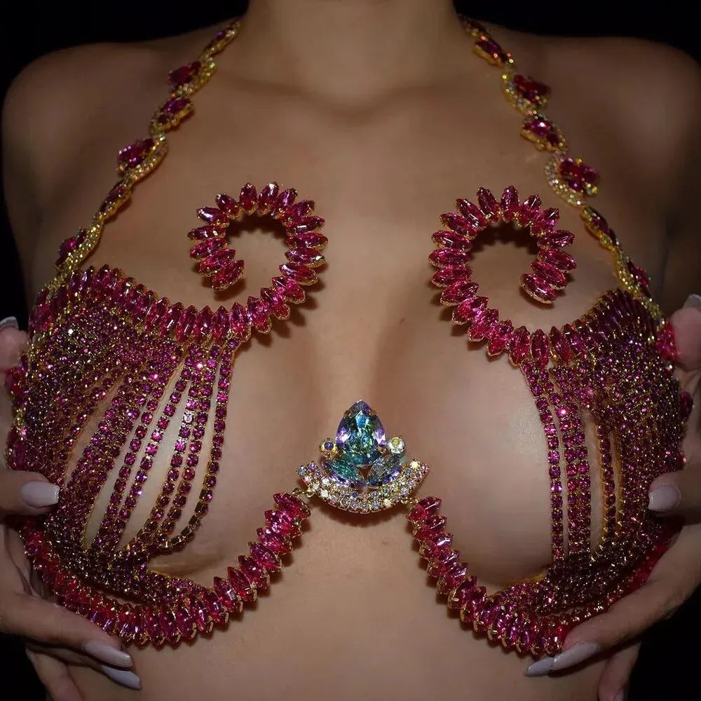 女性のためのピンクのクリスタルの胸のサポート,ナイトクラブの - Body Jewelry Retainers のレビューと価格