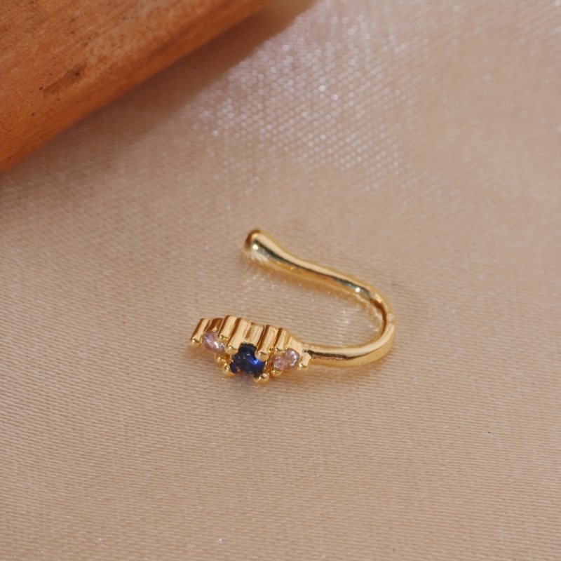 真鍮製のブルージルコンノーズクリップ1個セット、女性用ボヘミ - Body Jewelry Nose Ring のレビューと価格
