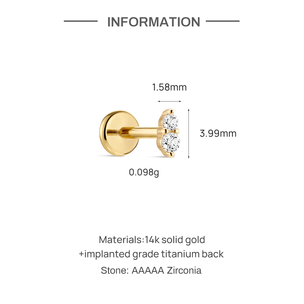 CANNER 1個 14Kソリッドゴールド ダブルCZフラッ - Body Jewelry Flat Back のレビューと価格