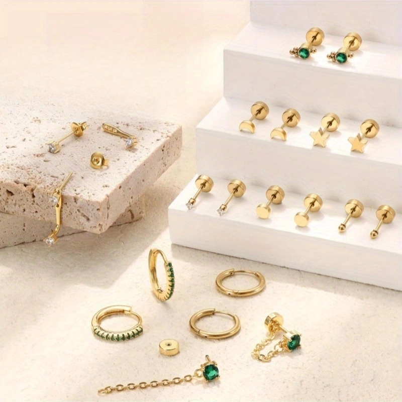 20 個のステンレス鋼の繊細で快適なグリーンジェムストーンフ - Body Jewelry Flat Back のレビューと価格