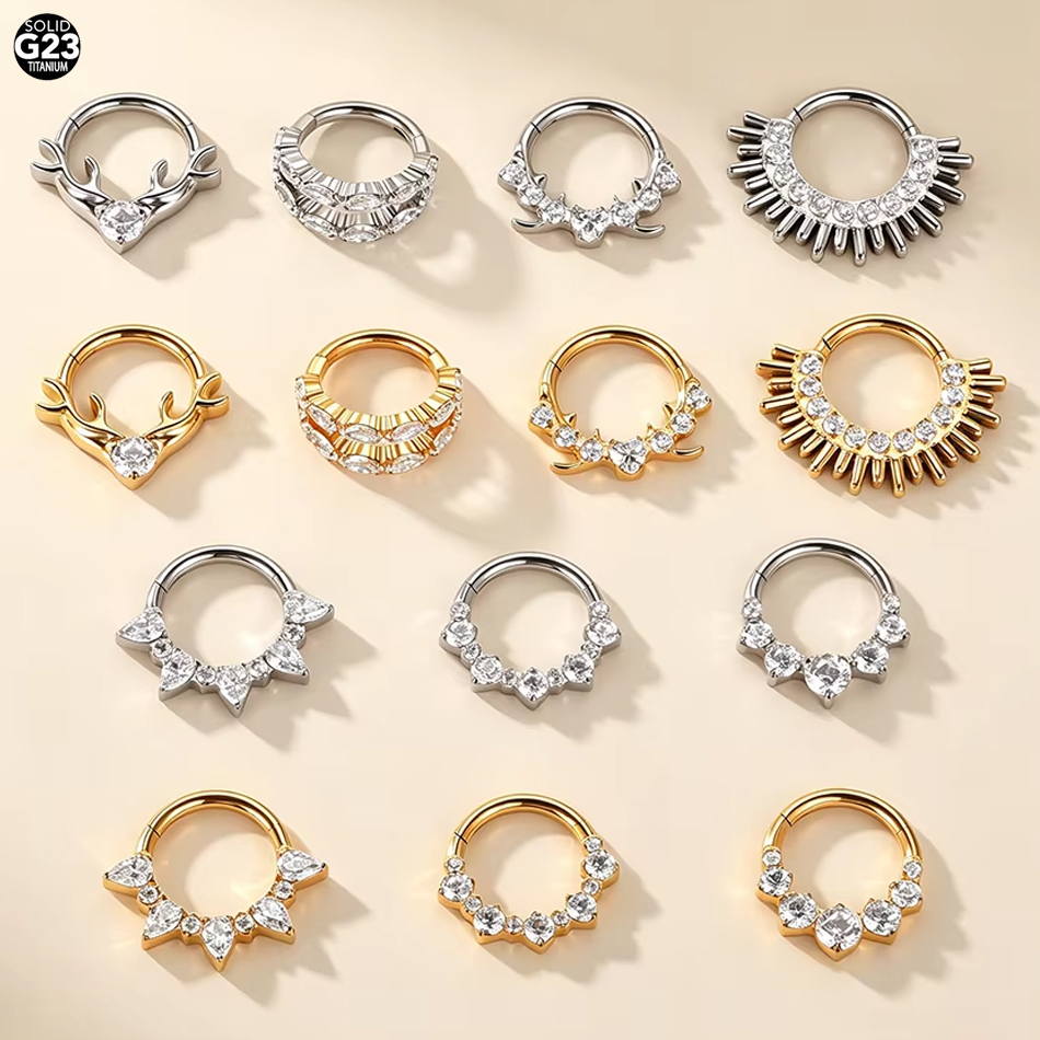 5個入り チタンジルコン製ノーズフープリング ヒンジ付きセグ - Septum Clicker Ring のレビューと価格