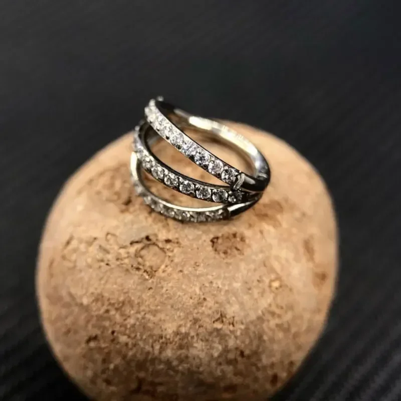 G23 チタンヒンジセグメント鼻リング 3 層 CZ セプタ - Septum Clicker Ring のレビューと価格