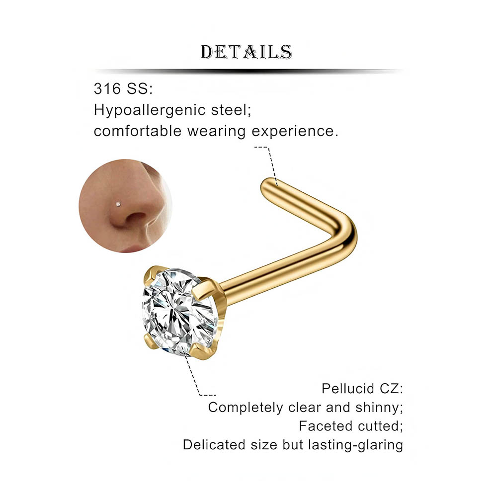 12個入りフルセット 316L低アレルギー性L字型ノーズスタ - Body Jewelry Nose Ring のレビューと価格
